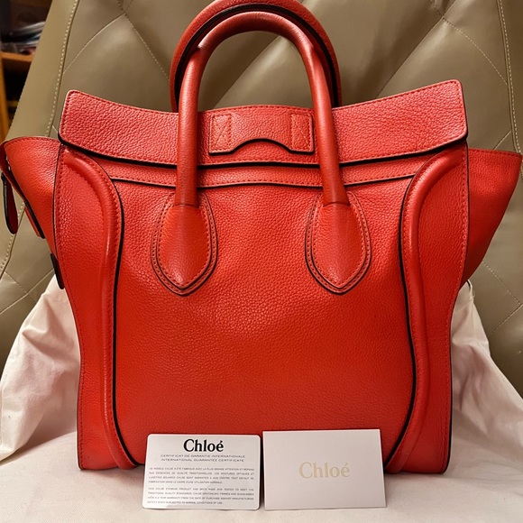 CELINE MINI LUGGAGE Grainy Calfskin Handbag - Orange-Red - Picture 2 of 12